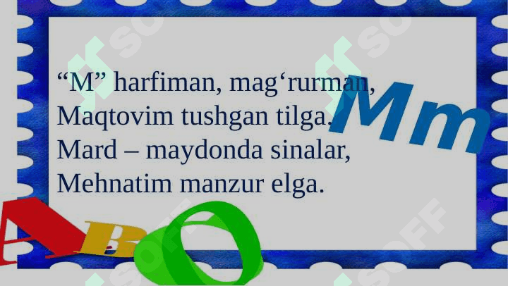 Yozuv darsi 1-sinf  kichik m harfi 5