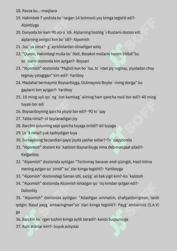 9- sinf adabiyotidan savol javoblar 2