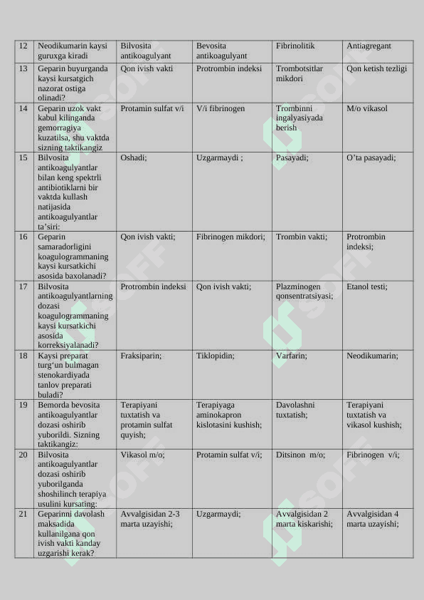 Terapiya 30 talik test. Tibbiyot testlari 2