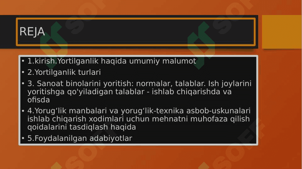 YORUGLIKKA QO`YILADIGAN TALABLAR 2