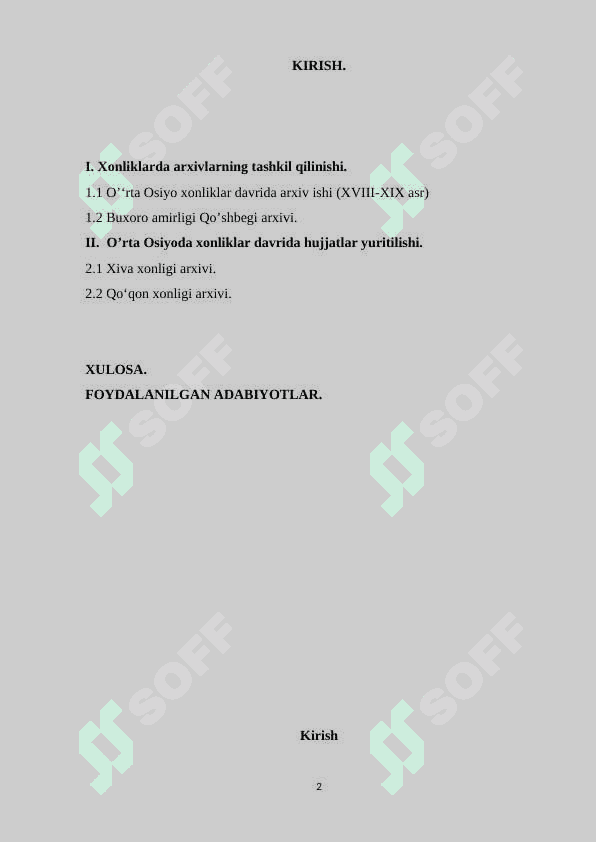 O’rta Osiyo xonliklari davrida arxiv ishi 2