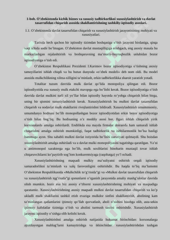Xususiylashtirish va davlat tasarrufidan chiqarish asosida kichik biznes va xususiy tadbirkorlikni rivojlantirish yo’nalishlari 6