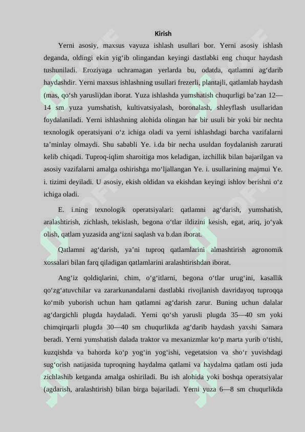 Yerga ekin ekishdan oldin ishlov berish. 2
