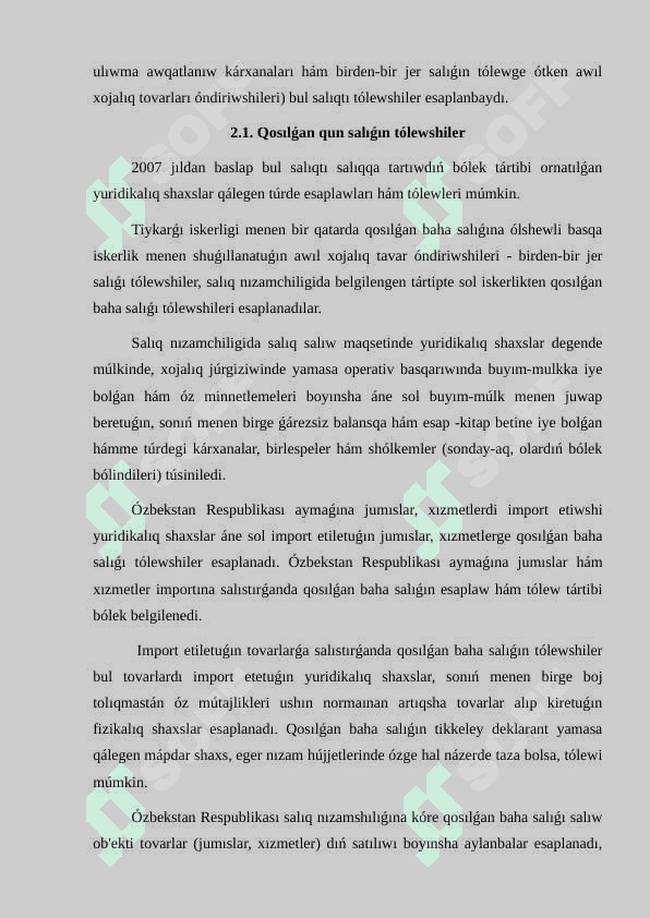 Qosılģan qun salıģı tόlewshilerdiń quramı, salıq obyekti hám salıq stavkalar 3