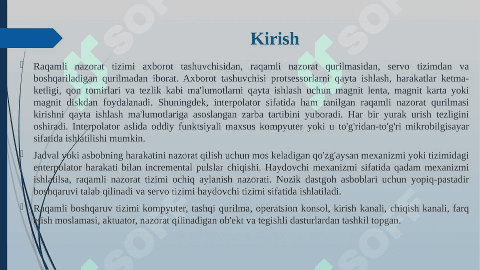 Raqamli boshqaruv tizimlari. Diskret vaqt funksiyalari tahlili uchun laplas o’zgarishlarining qo’llanilishi 3