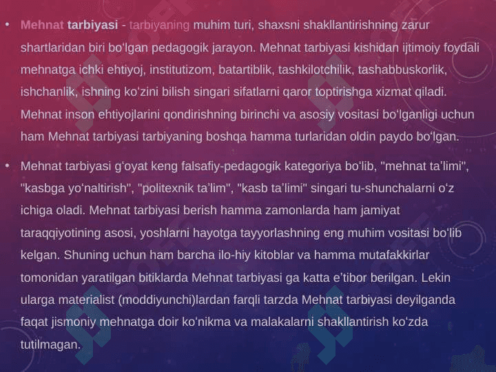 Mehnat tarbiyasi. Uning maqsad va vazifalari 2