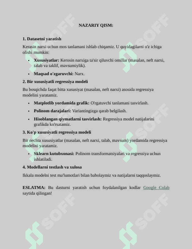Mahsulot narxini bashorat qilish dasturi 2