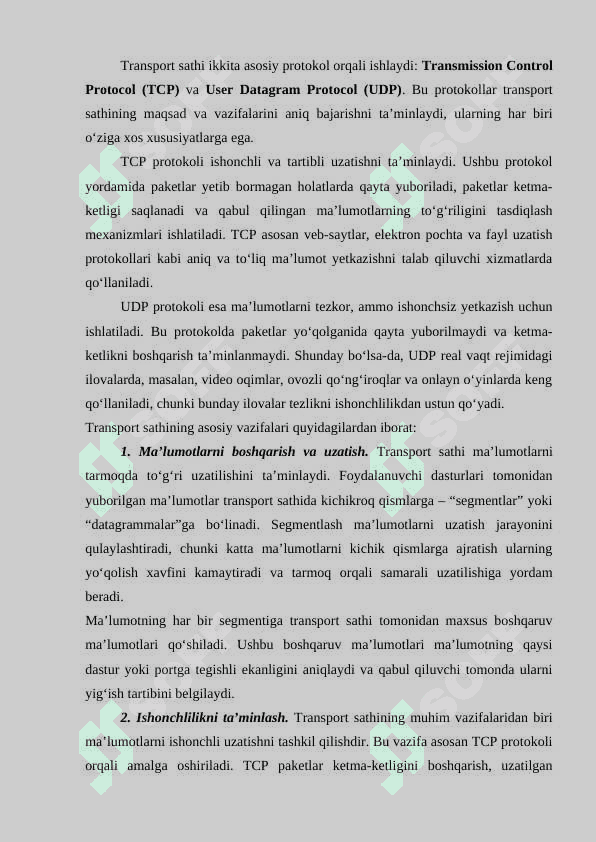 TCP va UDP transport sathi protokollari xususiyatlari 6