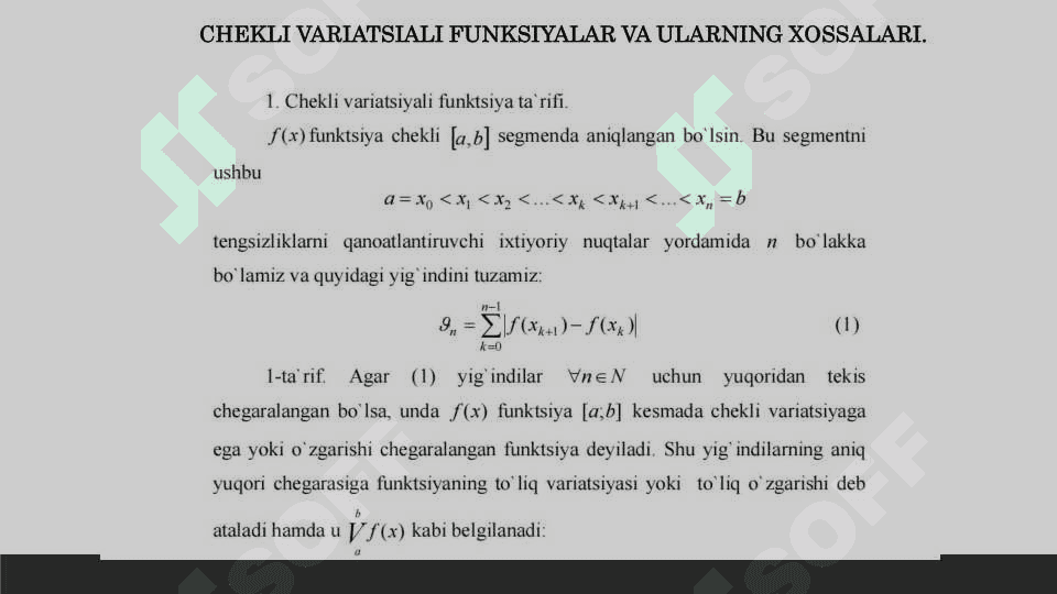 Chekli variatsiali uzliksiz funksiyalar. Jordan teoremasi 3
