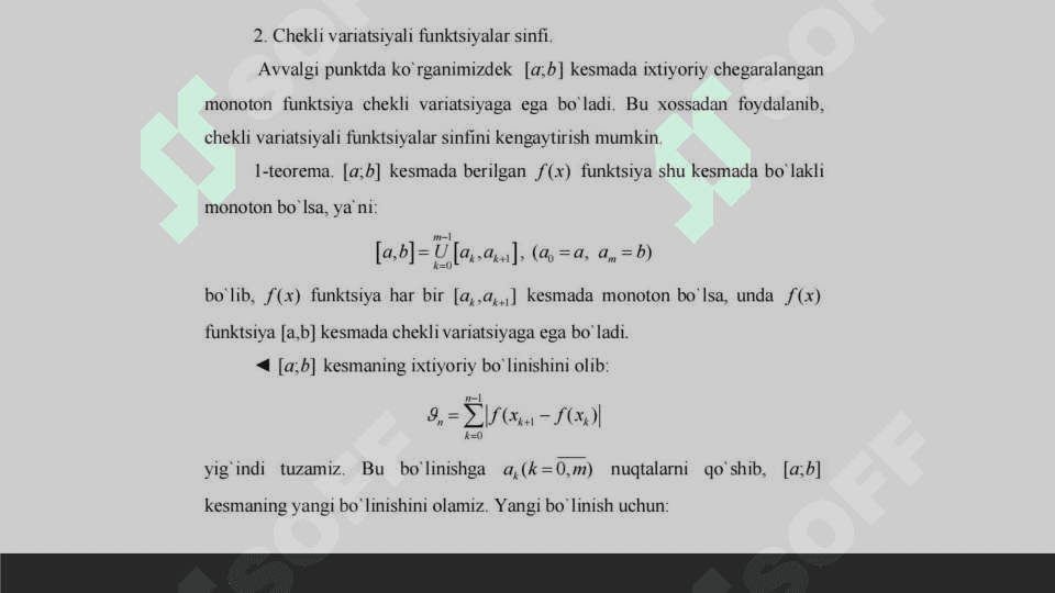 Chekli variatsiali uzliksiz funksiyalar. Jordan teoremasi 7