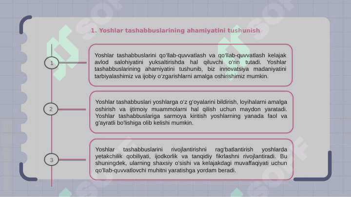 Yoshlar tashabbuslarini qoʻllab quvvatlash va ularga koʻmaklashish 3
