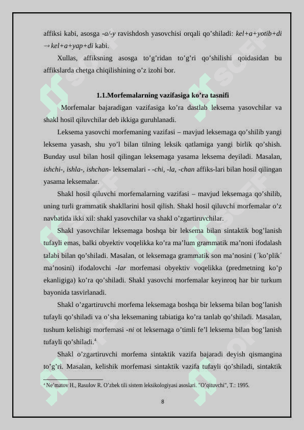 O’zbek tilshunosligida morfema va qo’shimcha munosabati 8