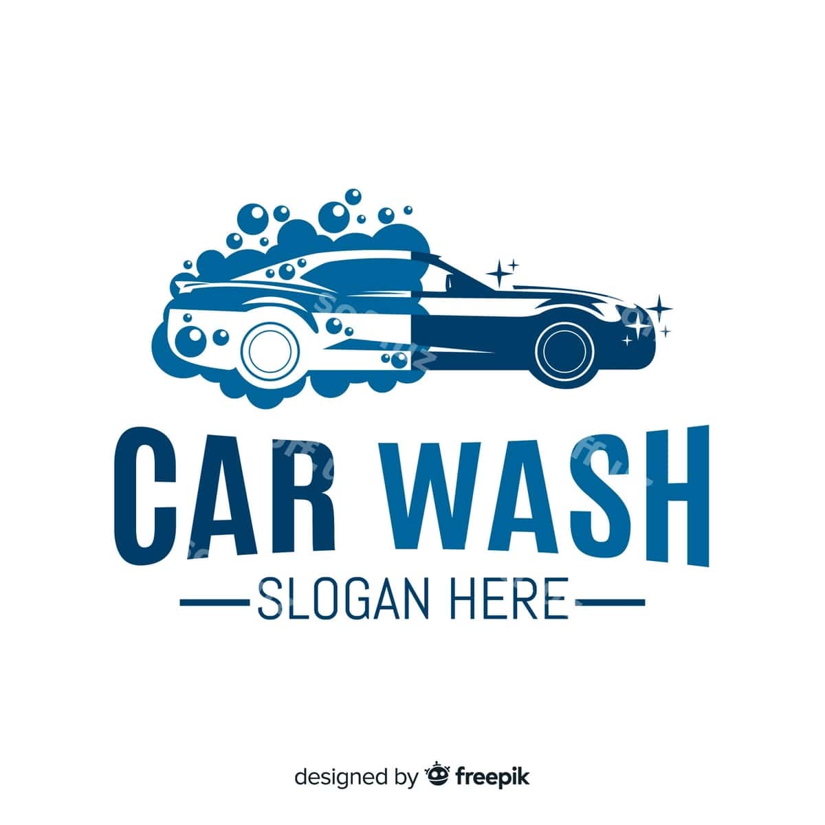 Platina ko'k mashina yuvish logotipi | Flat blue car wash logo 1