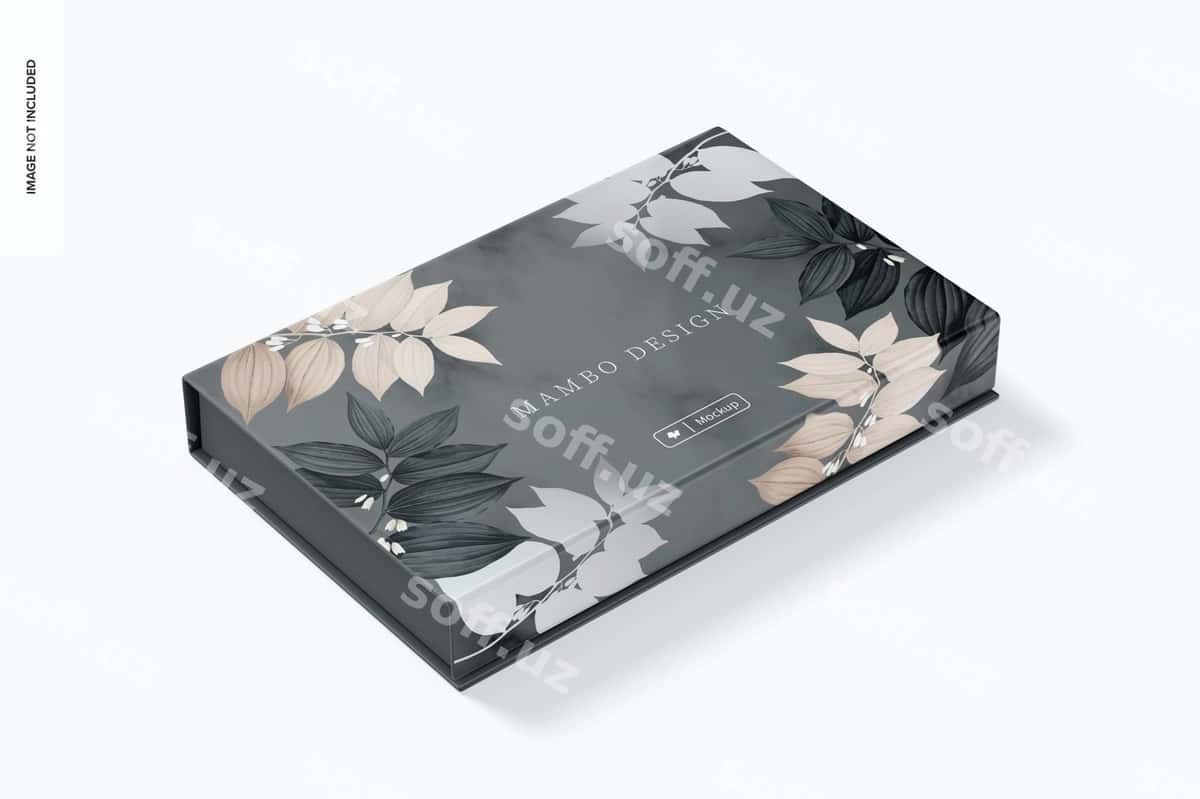 Tekis magnitli quticha namunasi tomon ko'rinishi | Flat magnetic box mockup side view 1