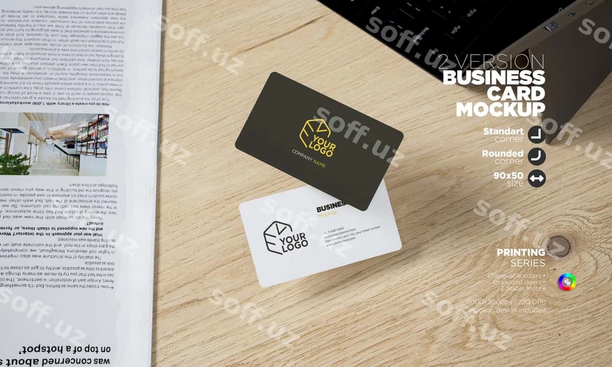 Suzuvchi horizontal biznes kartochkalar namunasi | Floating horizontal business cards mockup 1