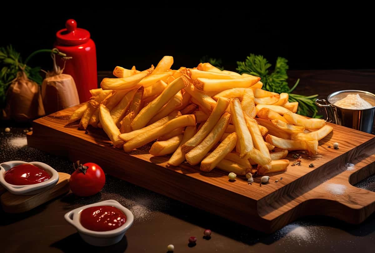 Ketchup taxtasi bilan frantsuz kartoshkasi | French fries with ketchup board 1