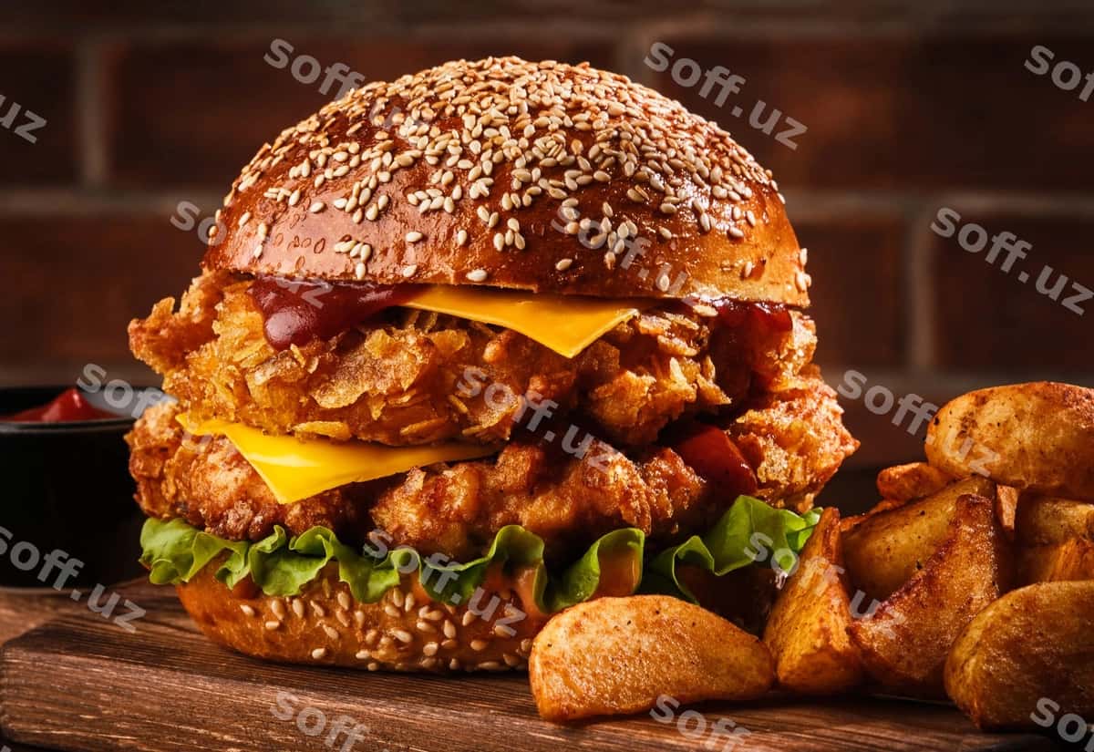 Taze shirin uyda tayyorlangan burger yog'och stol | Fresh tasty homemade burger wooden table 1
