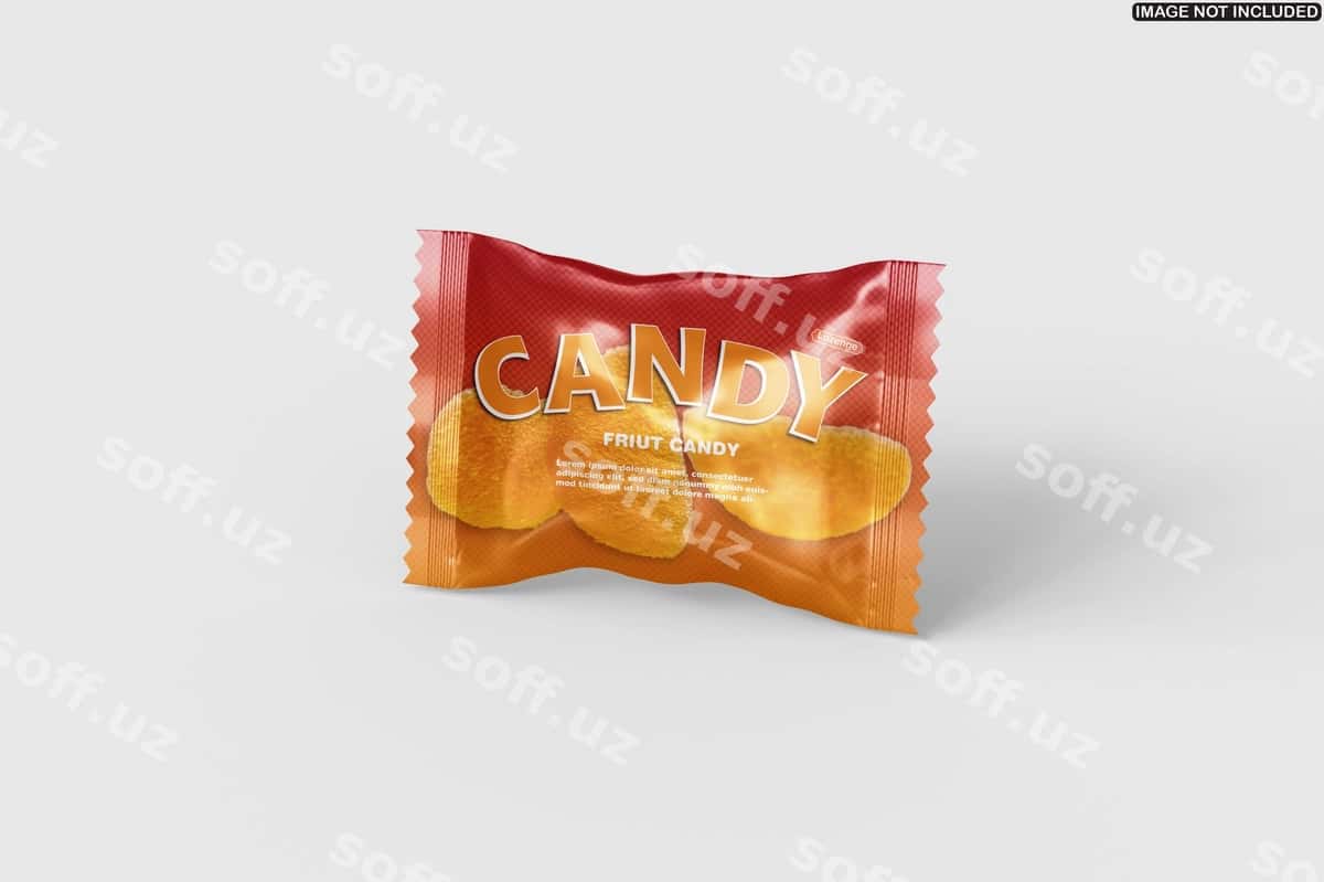 Meva konfetasi paketi mockup | Fruit candy packet mockup 1