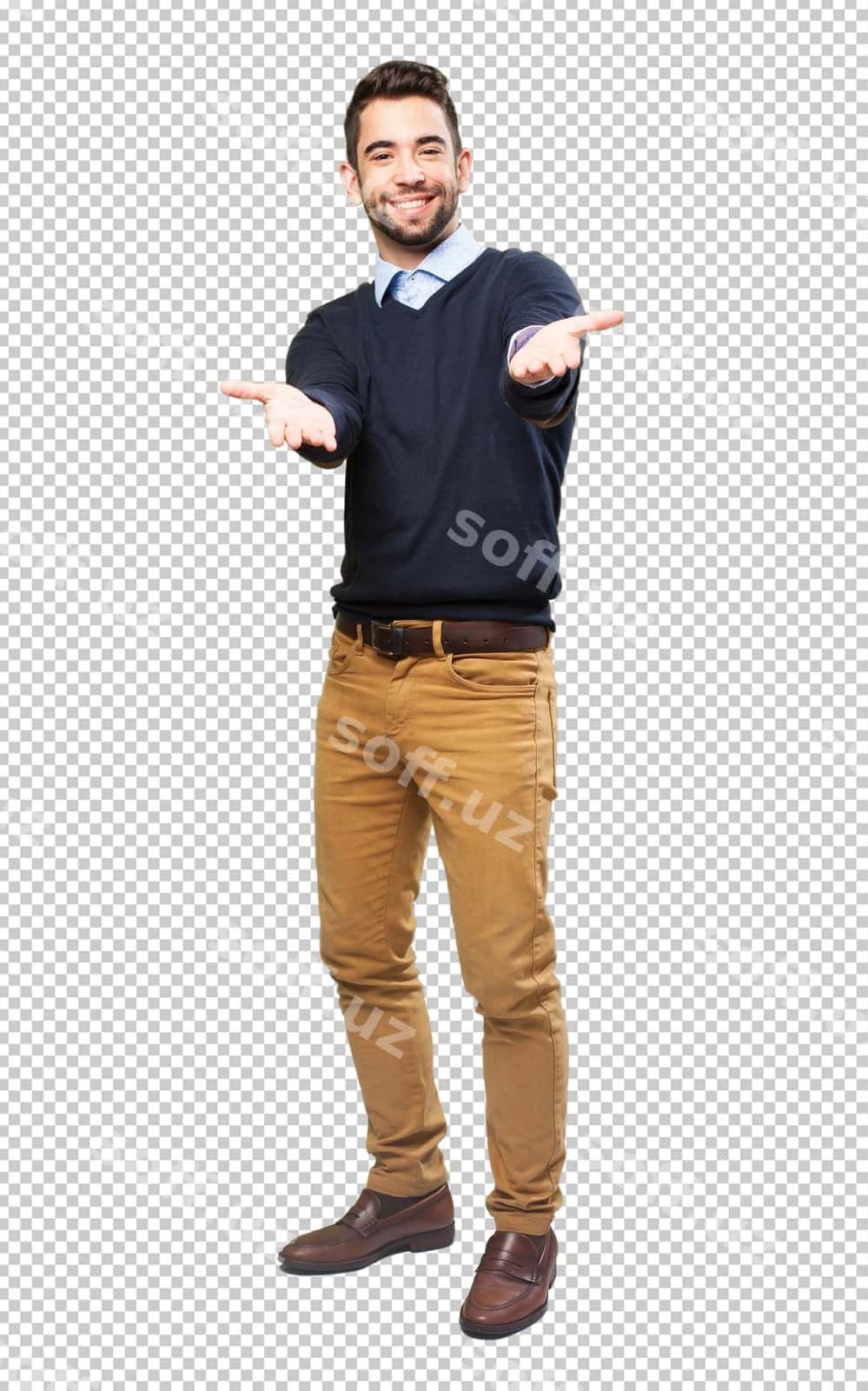 To'liq janb so'nggi erkak xush kelibsiz gesturasi amalga bajarayotgan. | Full body cool man doing welcome gesture 1