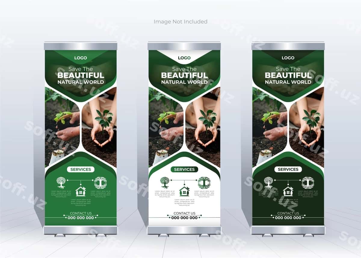 Geometrik tabiiy rollup banner shabloni | Geometric natural rollup banner template 1