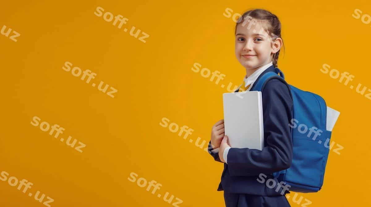 Qo'lida kitob bilan qiz maktab formasi | Girl school uniform with book her hand 1