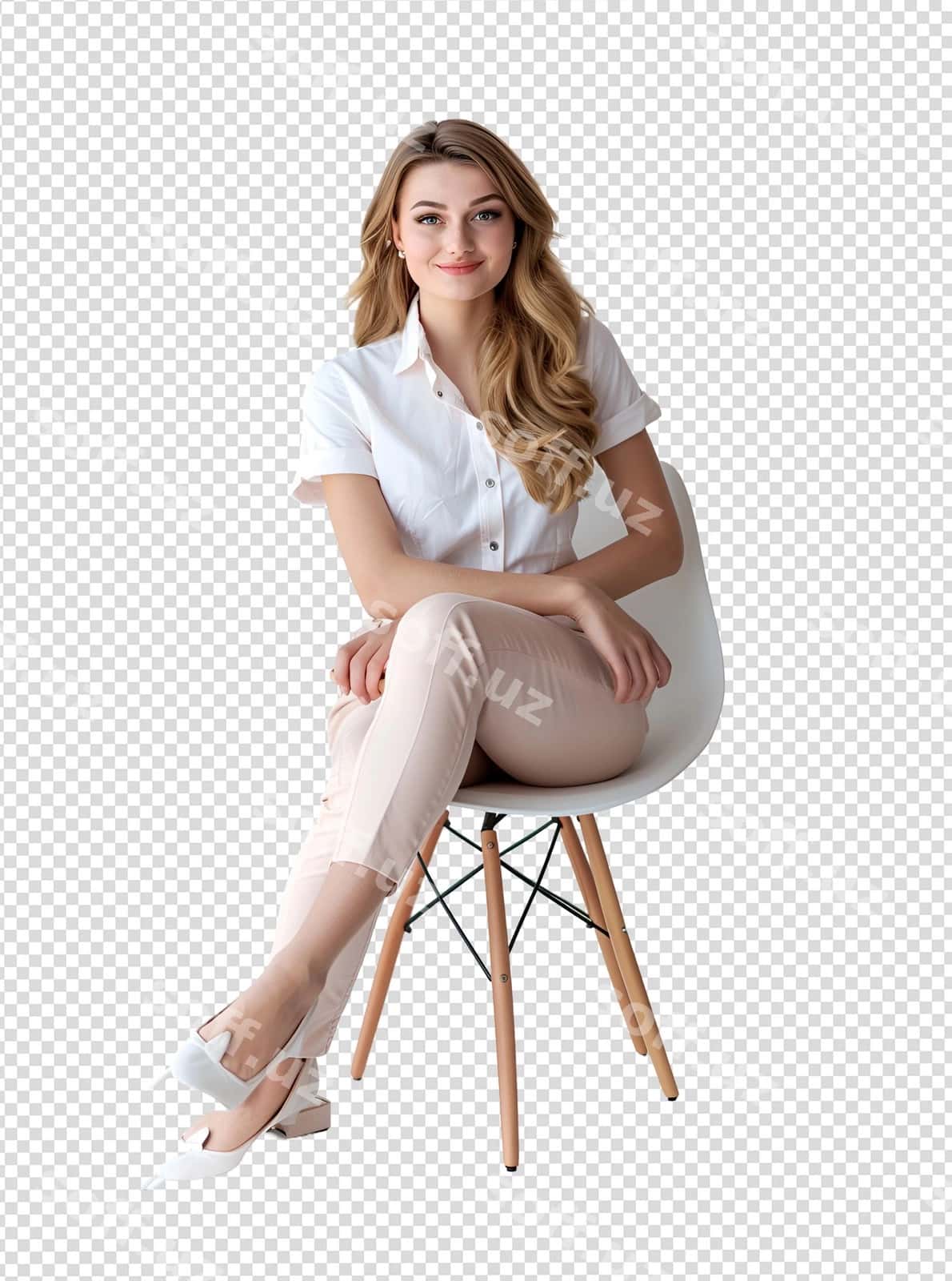 Qiz oq futbolka kiygan holda stulda o'tirgan. | Girl sits chair with white shirt it 1