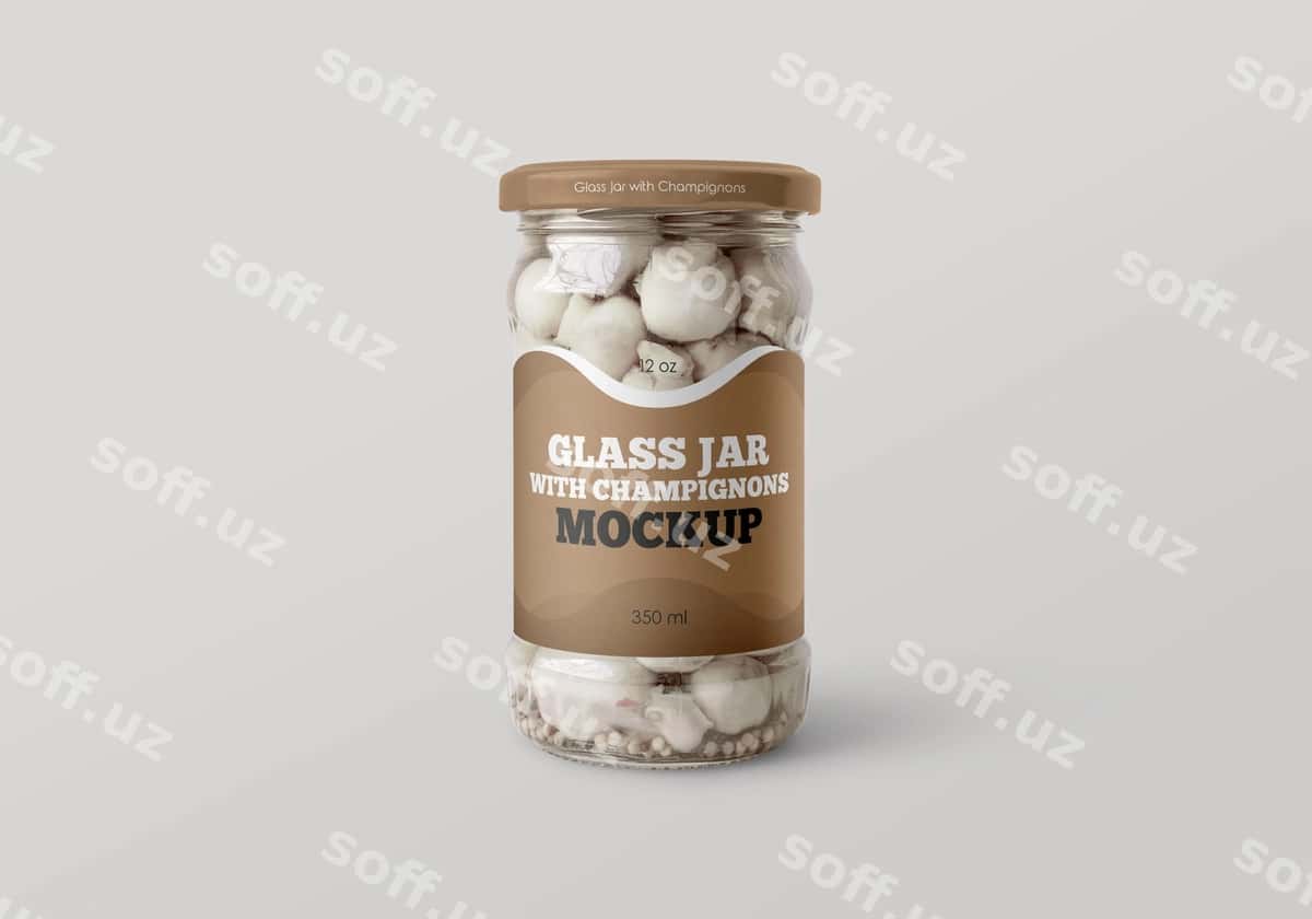 Champignonlar bilan chashma banka namunasi | Glass jar with champignons mockup 1