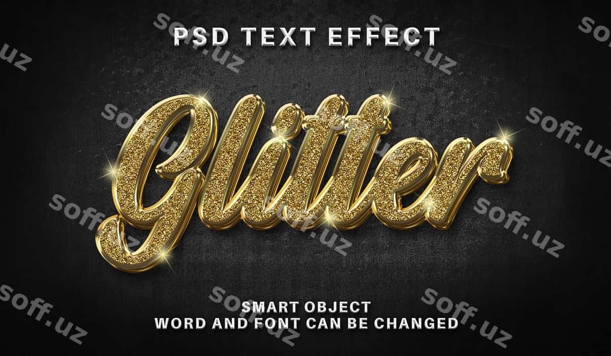 Yaltiroq oltin rangli matn effekti shabloni | Glitter gold text effect template 1
