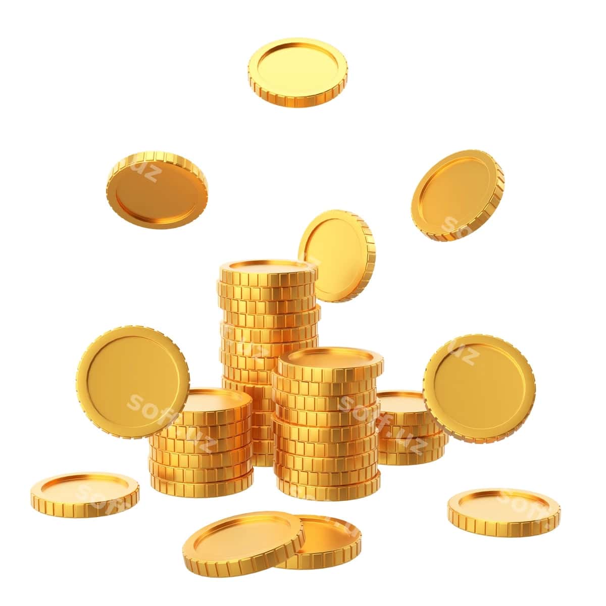 Oltin tanga tangalari stek 3d illustratsiyasi | Golden coin coins stack 3d illustration 1