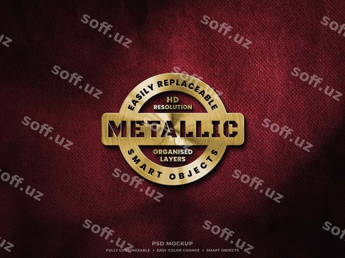 Oltin metalik logotip mockup noqul ipak | Golden metallic logo mockup rough fabric 1