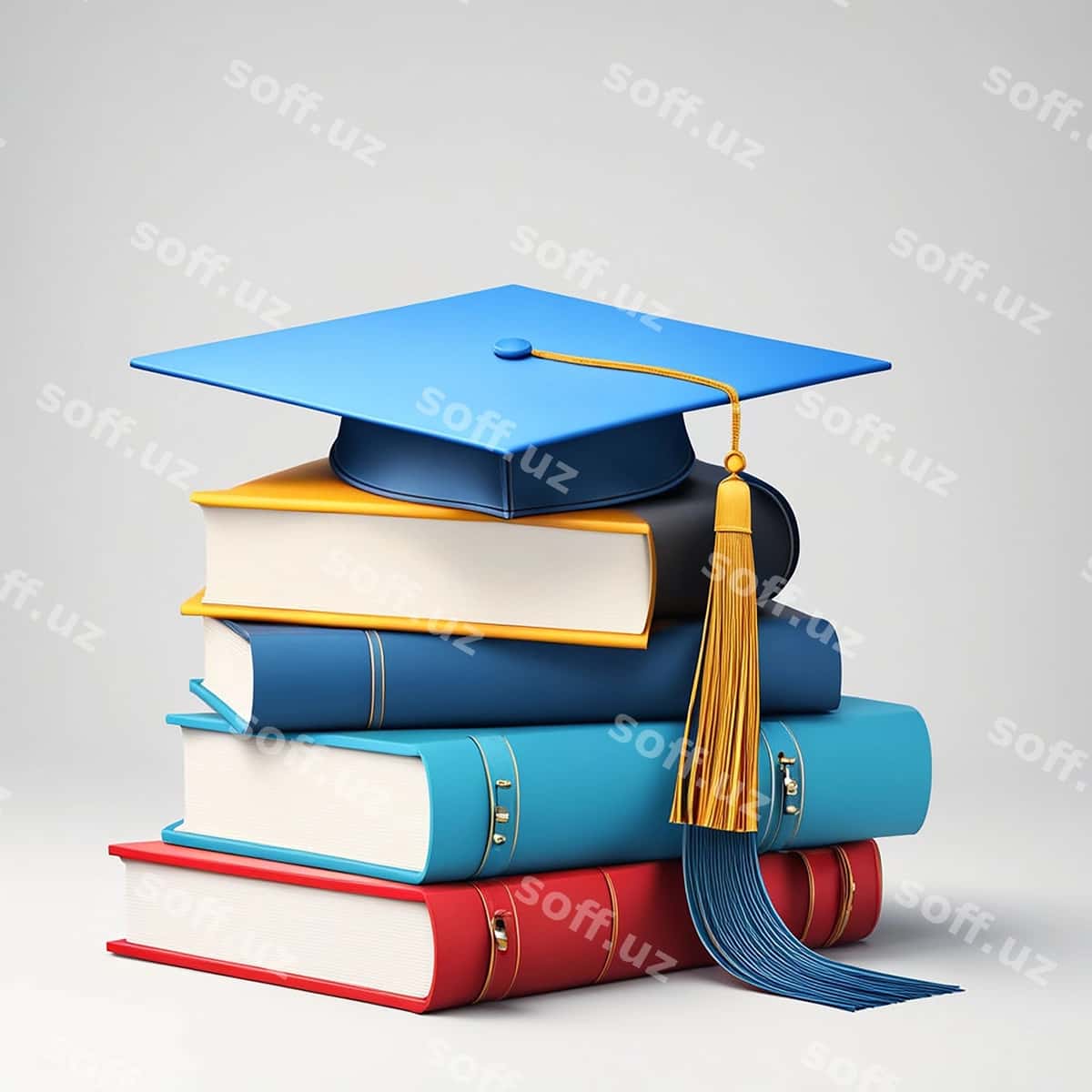 Bitirish to'qquq va kitoblar to'plami rasmi | Graduation cap stack books image 1