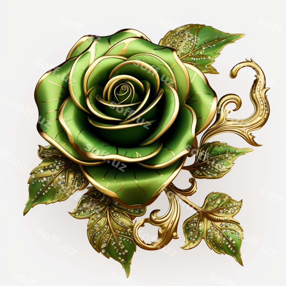 Yashil qon o'ttiz gulli kliparti | Green gold glam rose clipart 1