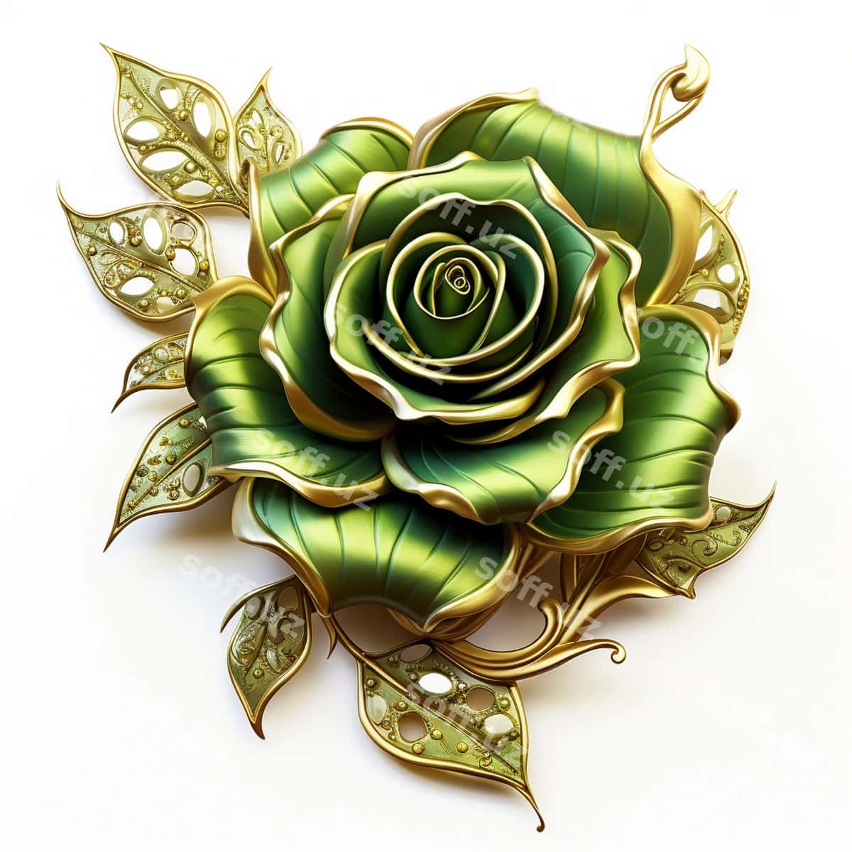 Yashil oltin gil'mor ro'yxati | Green gold glam rose clipart 1