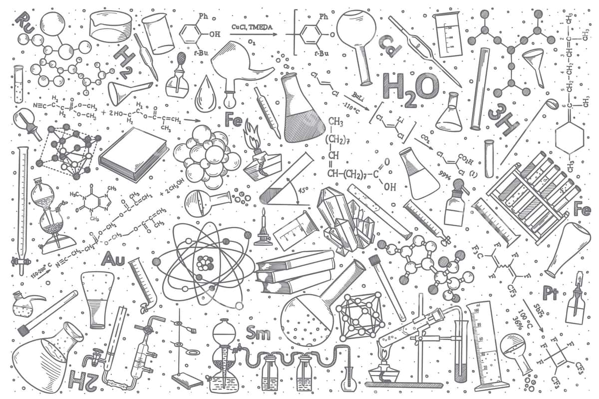 Qo'lda chizilgan kimyo vektorli doodle to'plami | Hand drawn chemistry vector doodle set 1