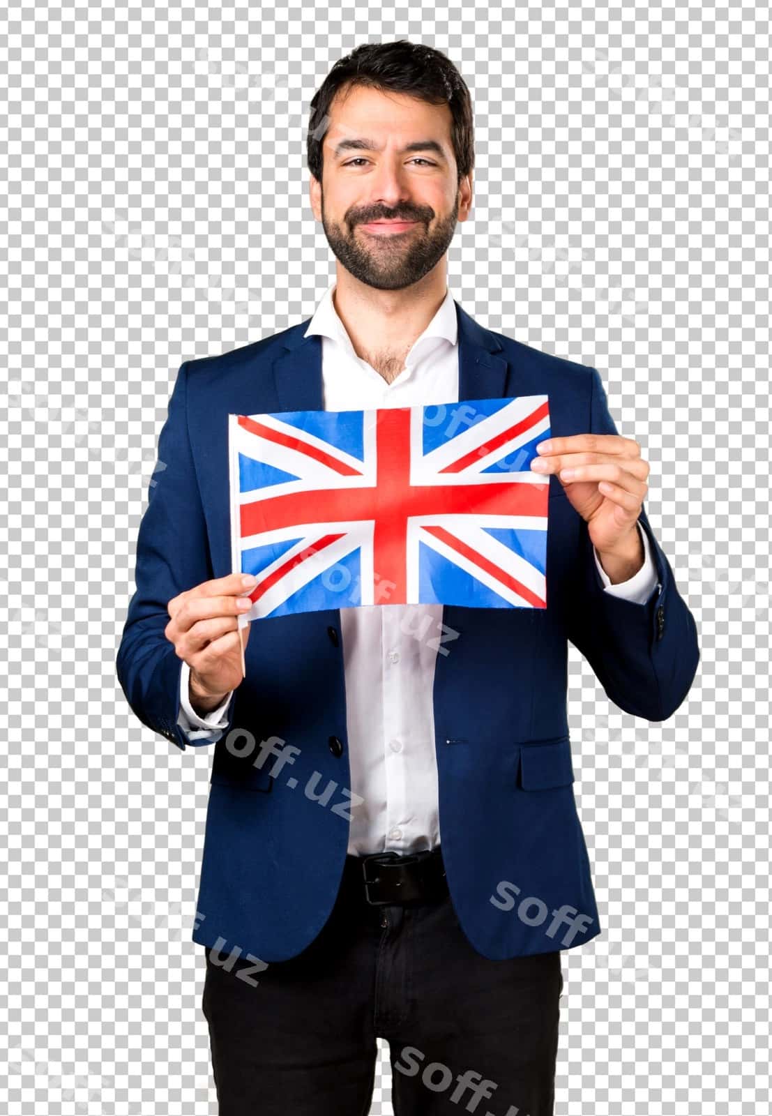 Buyuk Britaniya bayrog'ini ko'tarib turgan kelishgan erkak | Handsome man holding uk flag 1