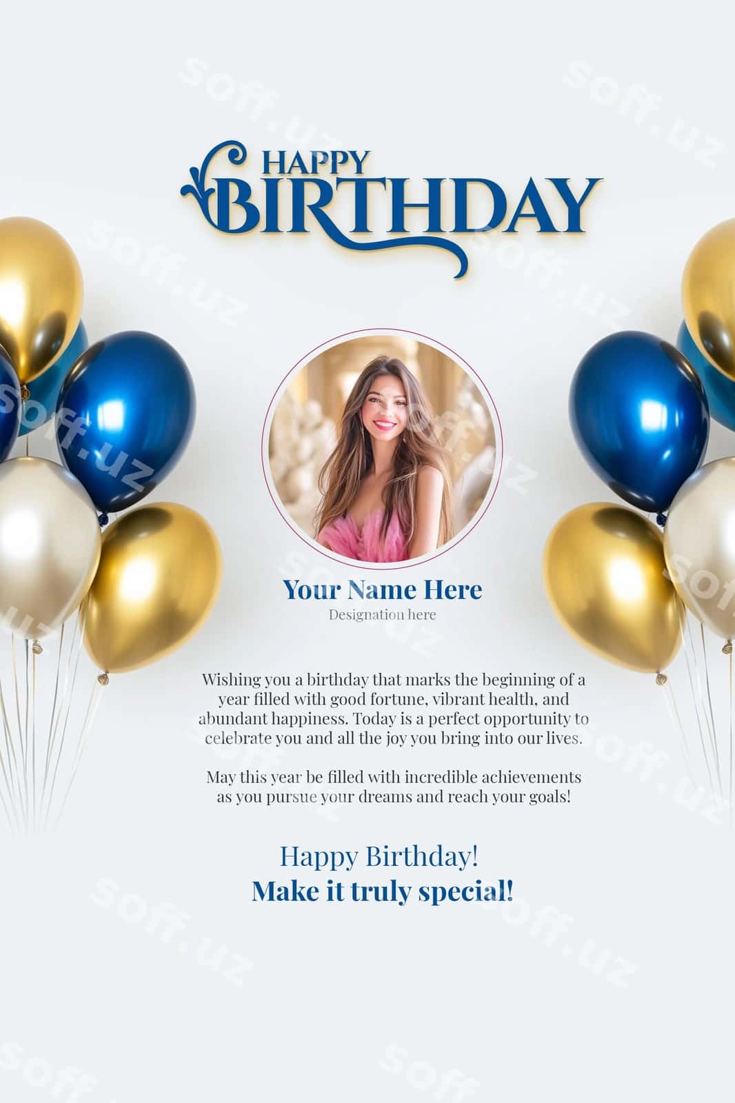 Tug'ilgan kuningiz bilan plakatni tahrirlash mumkin bo'lgan shablon | Happy birthday poster editable template 1