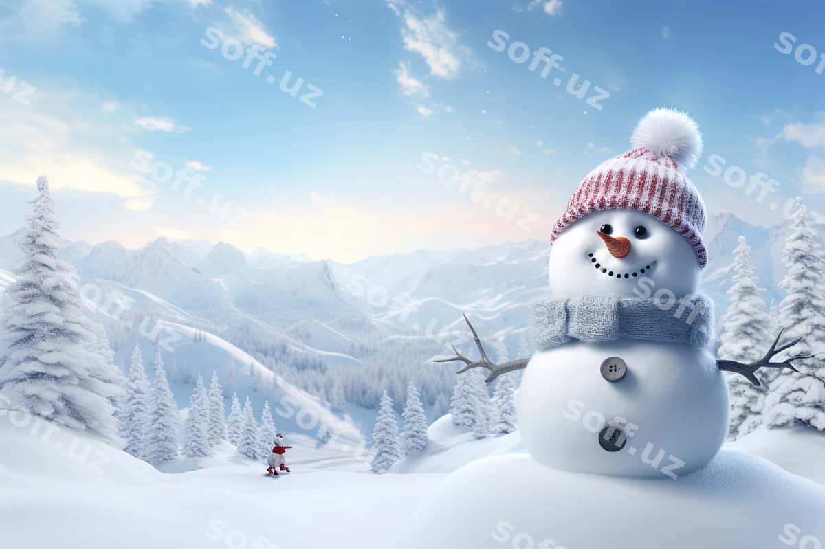 Baxromli qarag'liq landskap | Happy snowman winter landscape 1