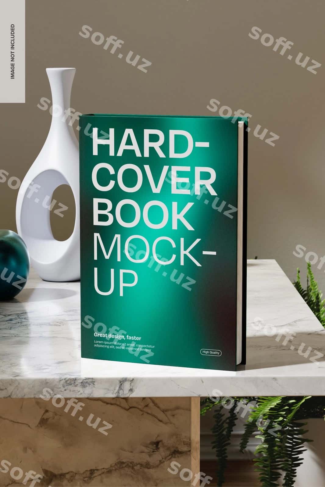 Qattiq qo'shiqli kitob namunasi marmurda tik turgan | Hardcover book mockup marble standing 1