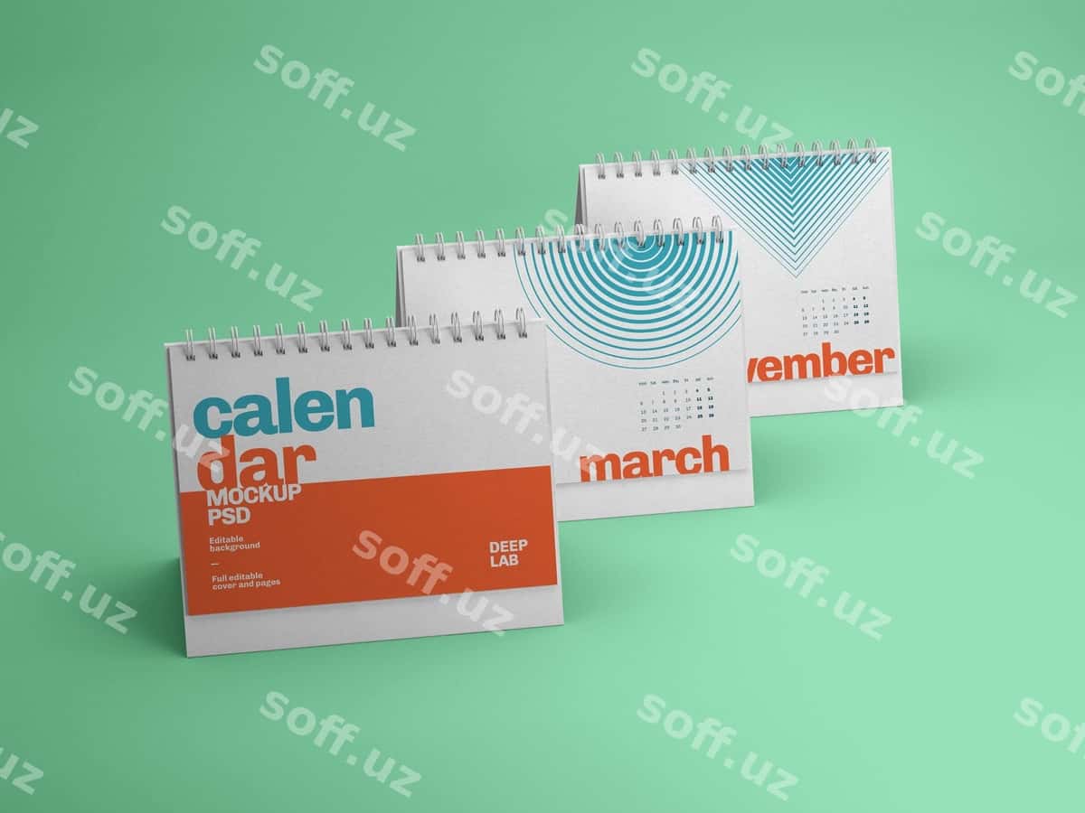 Gorizontal stol kalendari mockup | Horizontal desk calendar mockup 1