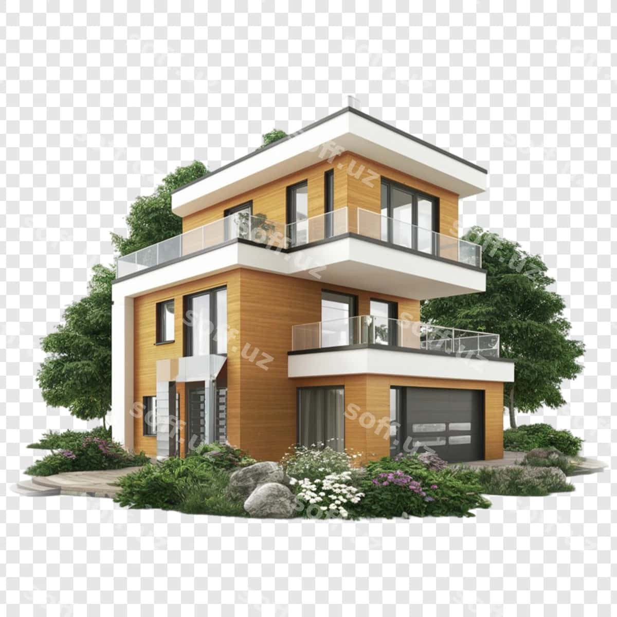 Uy balcony oq fon | House with balcony white background 1