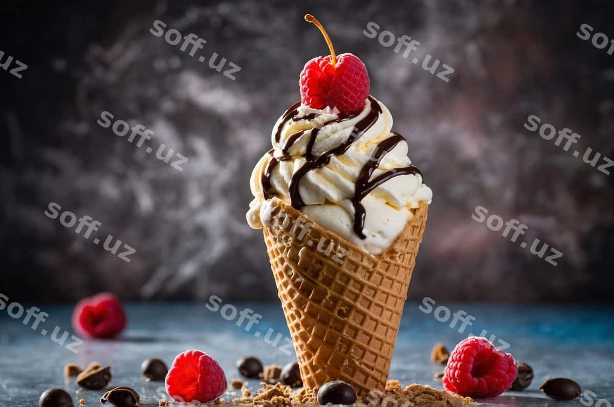 Qaramruchuqli mroj konysi | Ice cream cone with strawberry it 1