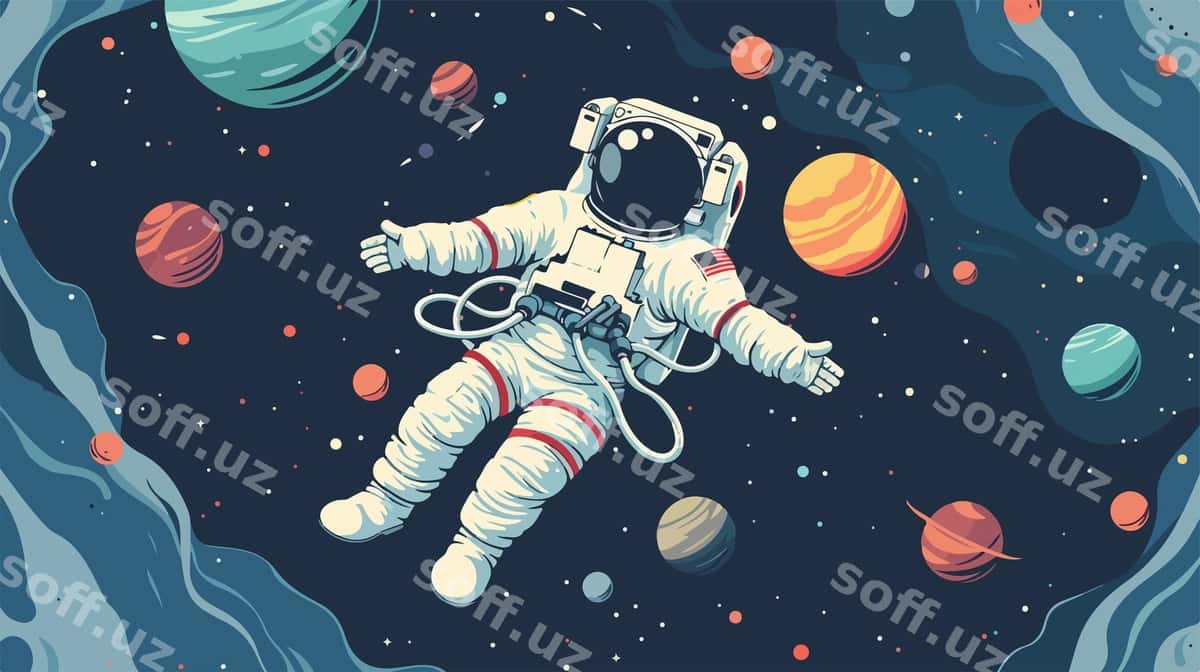 Illustratsiya astronaut fazada suzmoqda | Illustration astronaut floating space 1