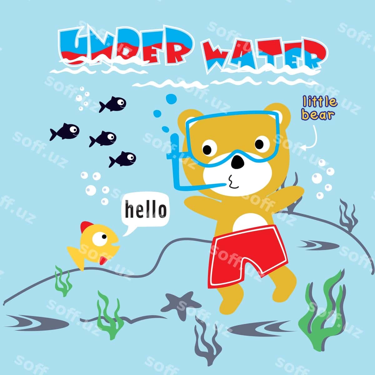 Illustratsiya ayiq karykaturasi bilan suzish | Illustration with bear cartoon dive 1