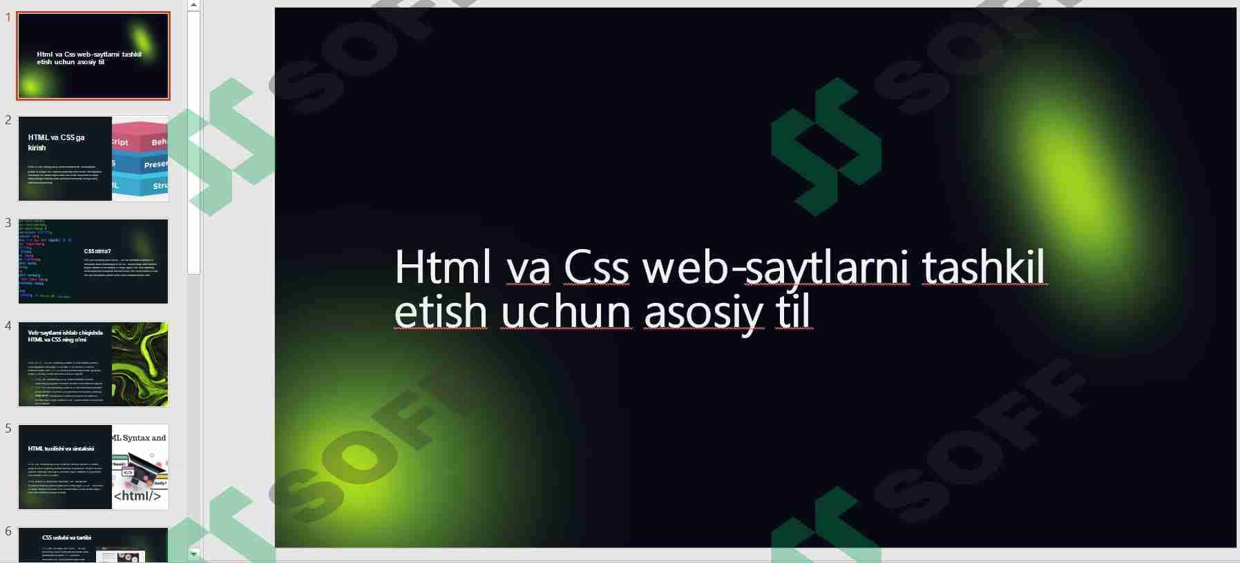 Html va Css web-saytlarni tashkil  etish uchun asosiy til 1
