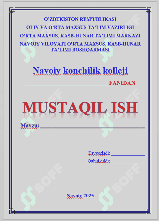 Mustaqil ish yuzi blankalari 1