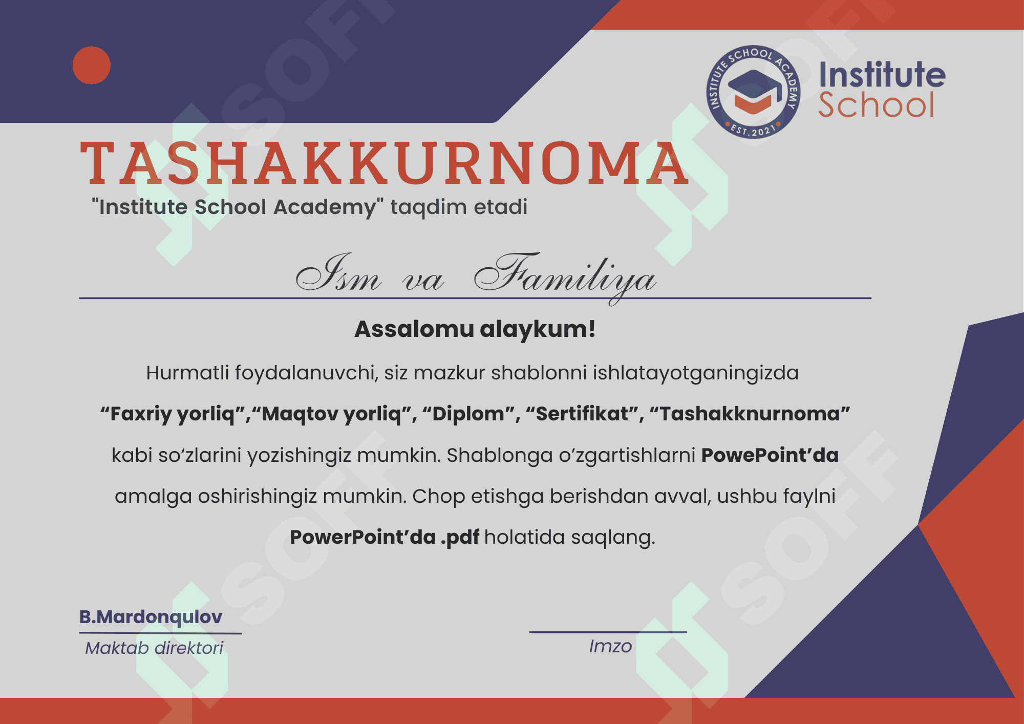 Tashakkurnoma O'zbekcha 1