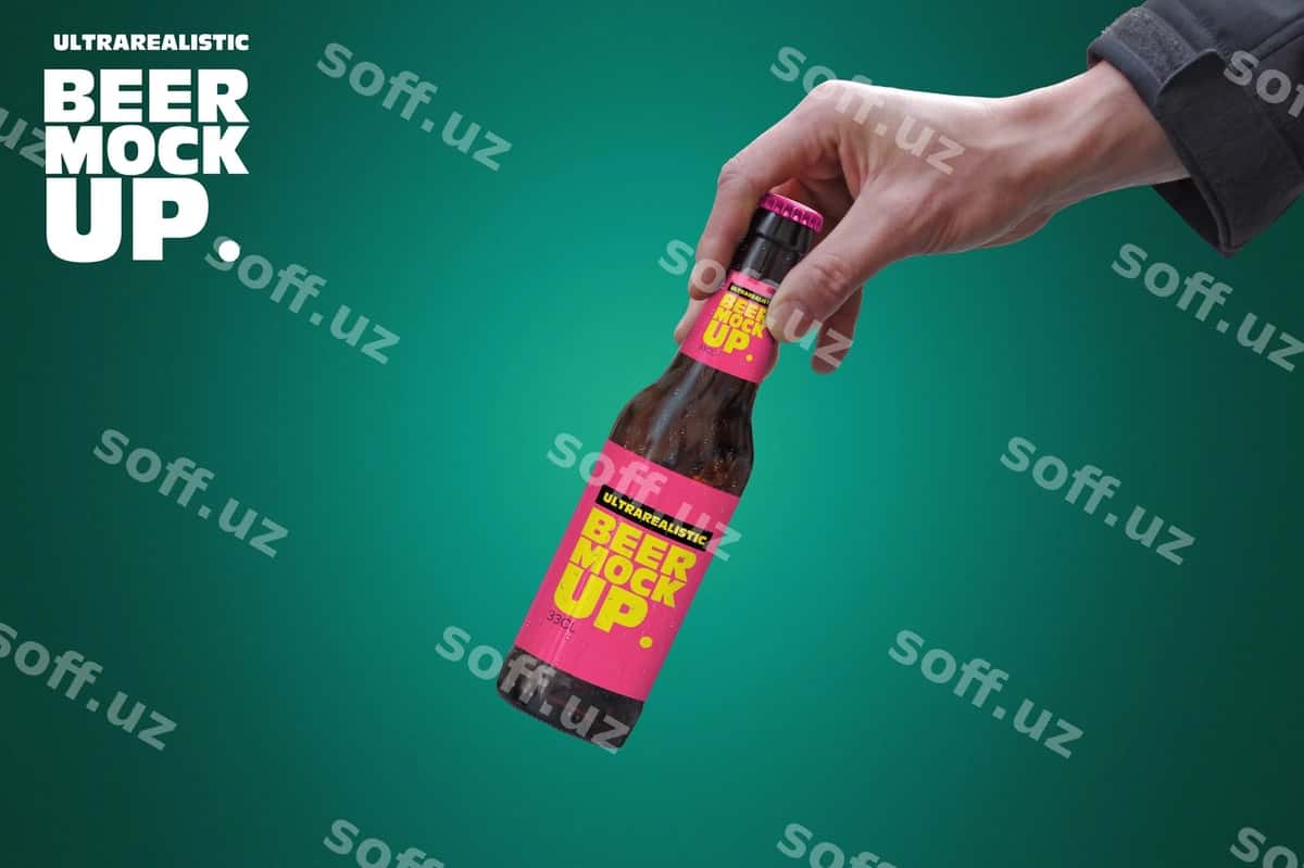 Egilgan qolqiq pivo modeli | Inclined hand beer mockup 1