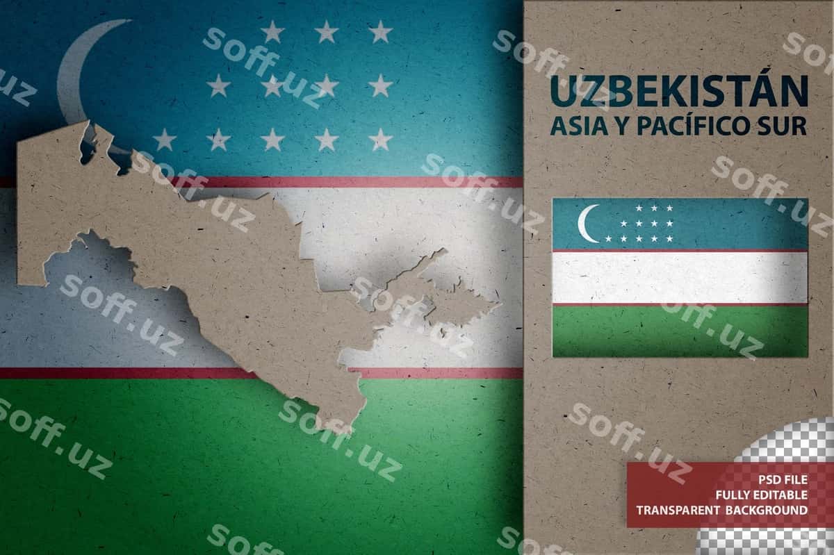 O'zbekiston bayrog'i bilan infografika | Infographic with map flag uzbekistan 1