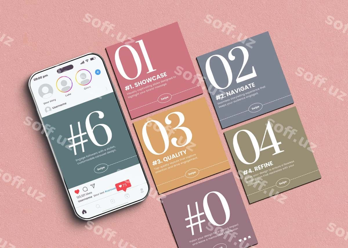 Instagram karusel post mockup shabloni | Instagram carousel post mockup template 1