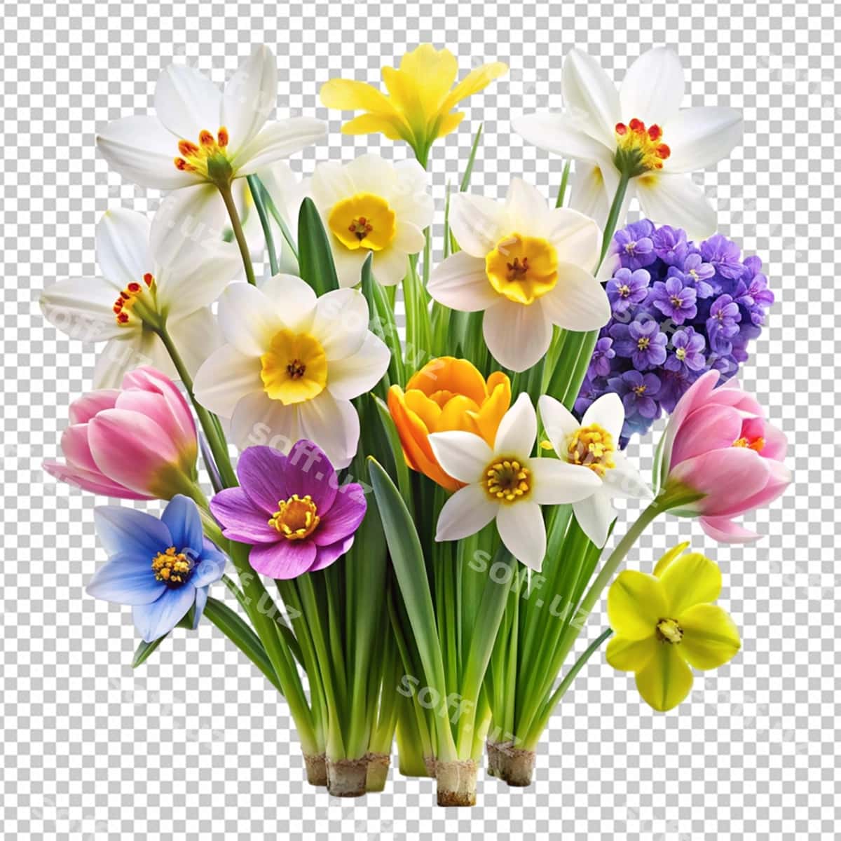 Ajraltirilgan bahor gullari oq fonda | Isolated spring flowers white background 1